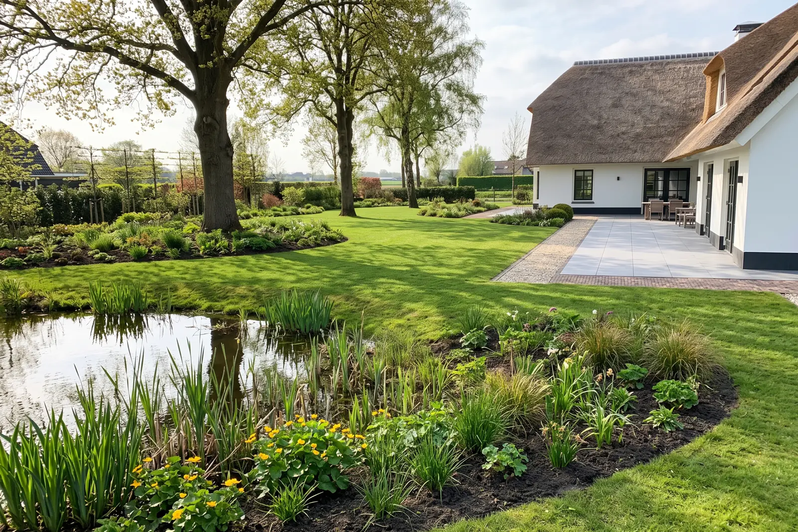 Tuin met vijver bij een vrijstaand huis, Aalsmeer